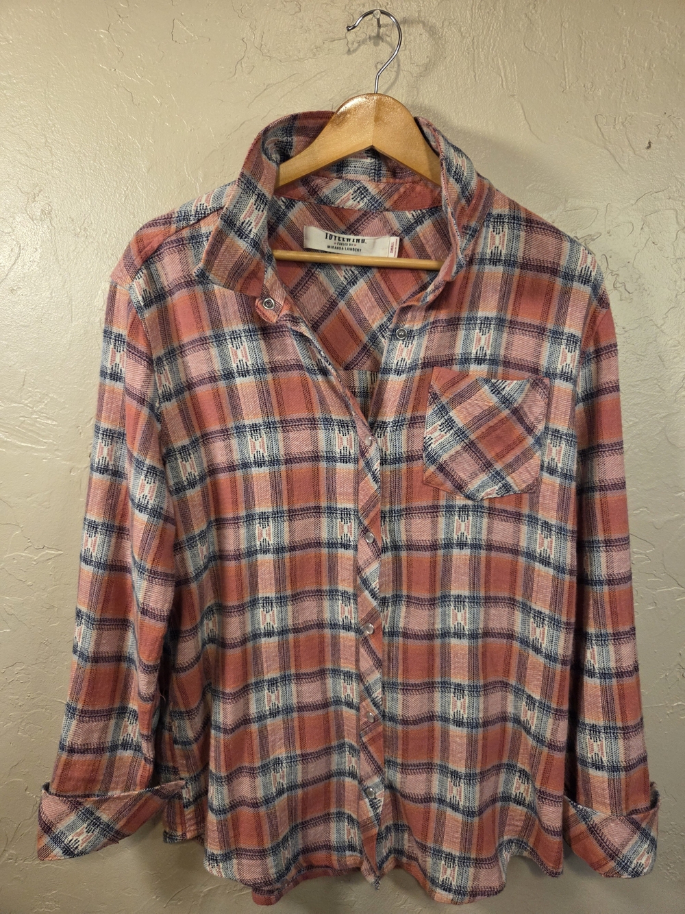 Idyllwind Pink Blue White Plaid Button-Down Shirt Size Small